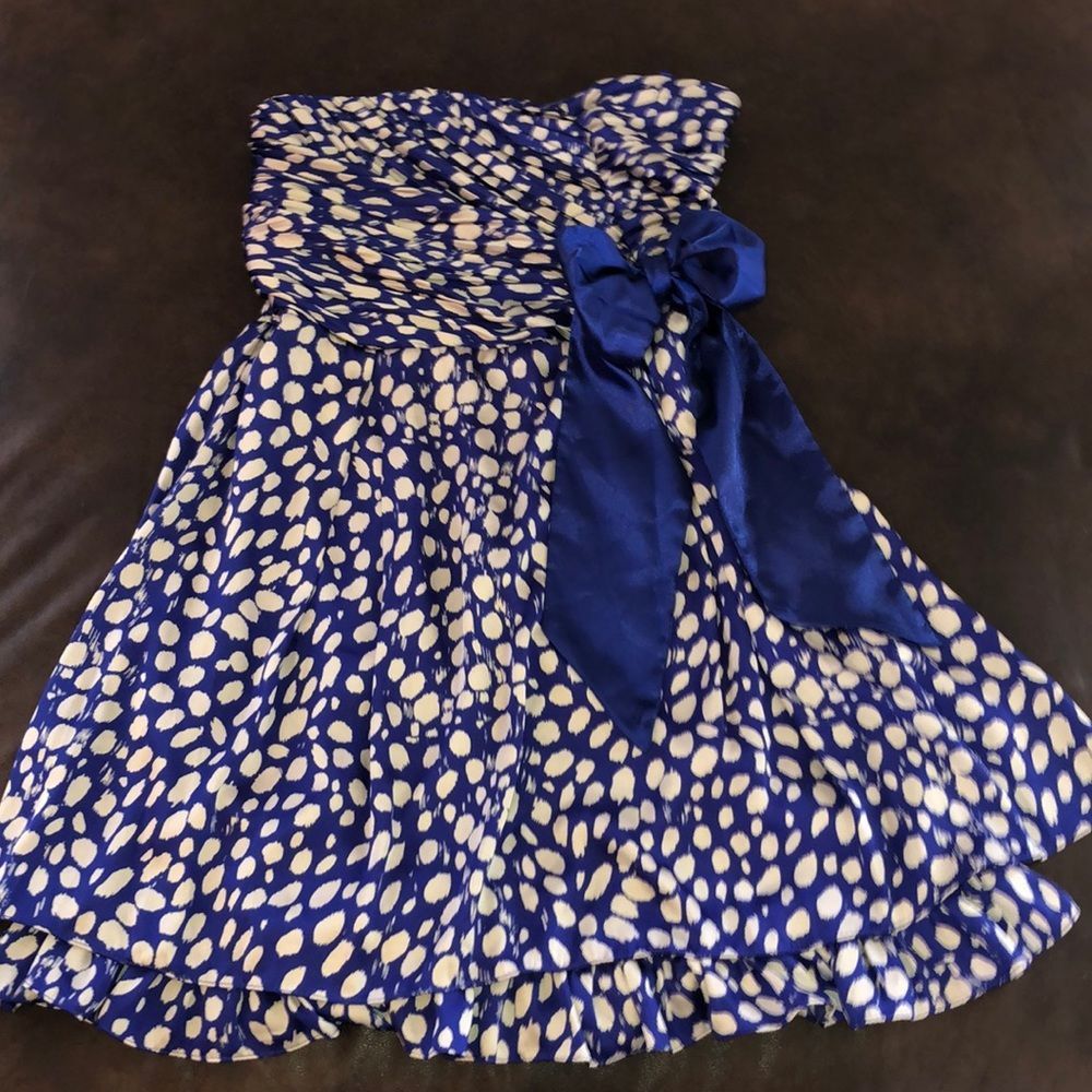 Luluvia Silky Strapless Polka Dot Bow Dress Large